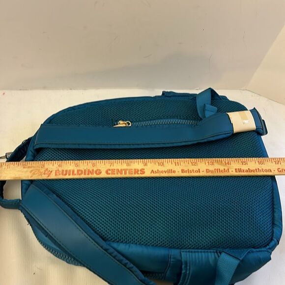 Laundry Puffy Shelli Segal quilted backpack Turquoise LA 15x12 plush +access new - Picture 10 of 11